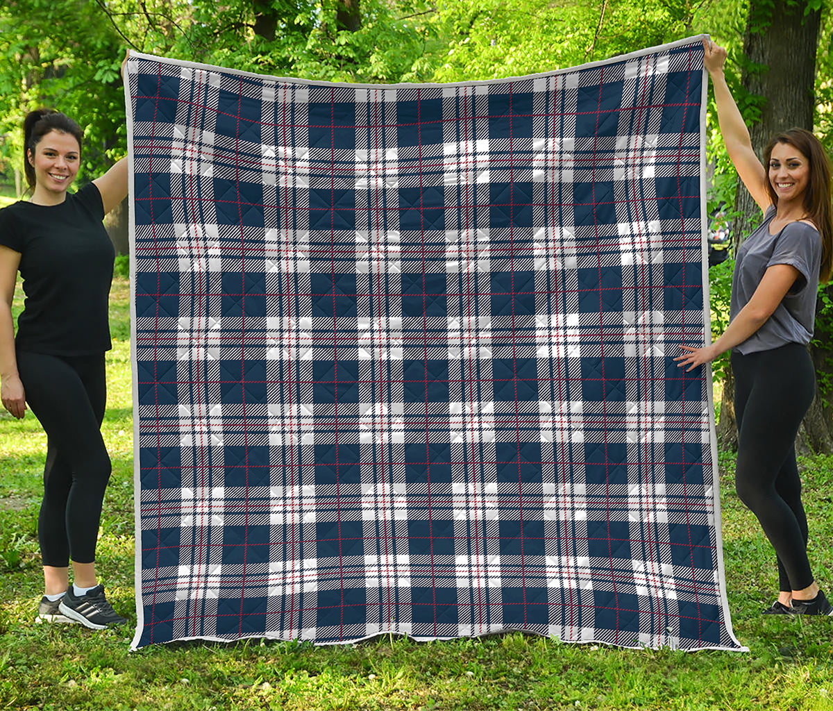 Blue White And Red Tartan Pattern Print Quilt