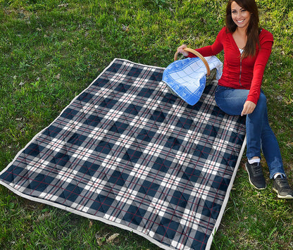 Blue White And Red Tartan Pattern Print Quilt