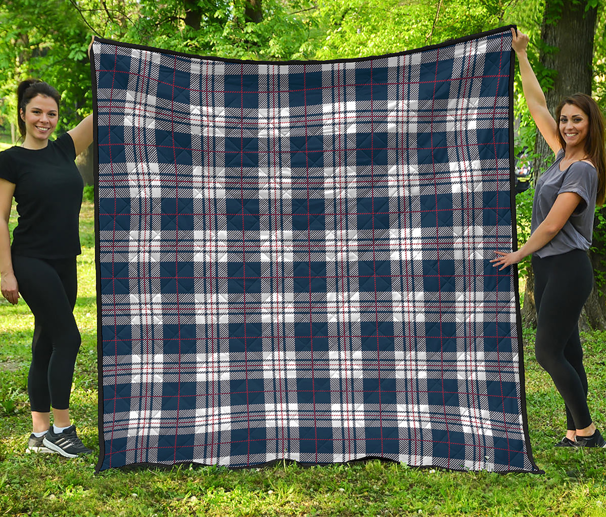 Blue White And Red Tartan Pattern Print Quilt