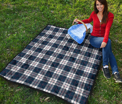 Blue White And Red Tartan Pattern Print Quilt