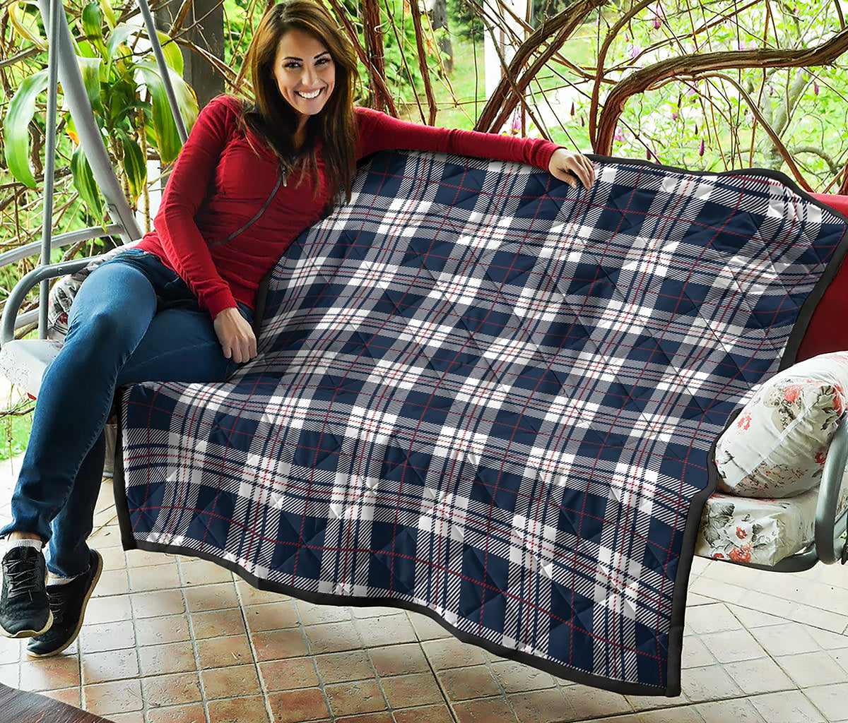 Blue White And Red Tartan Pattern Print Quilt
