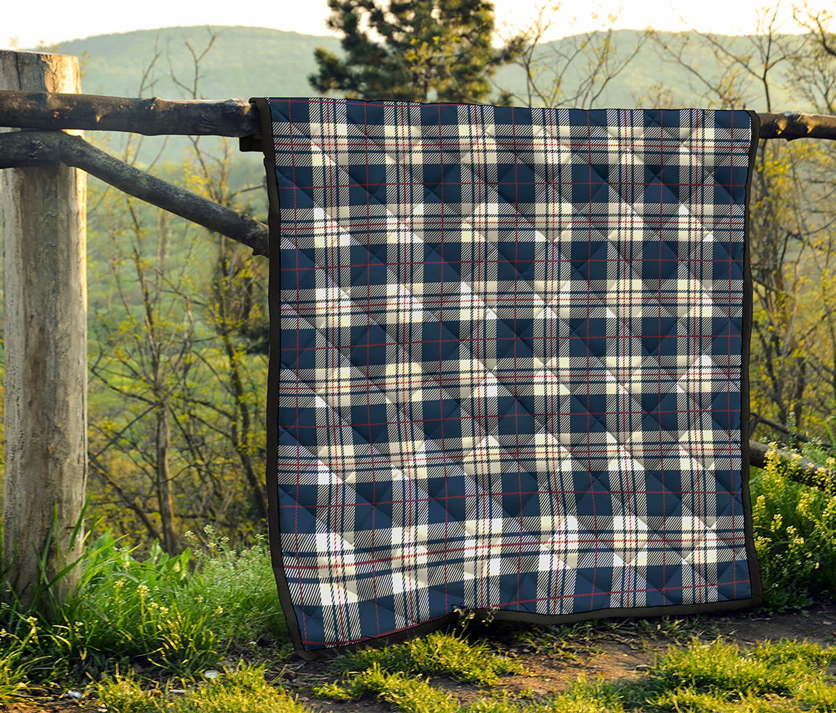 Blue White And Red Tartan Pattern Print Quilt