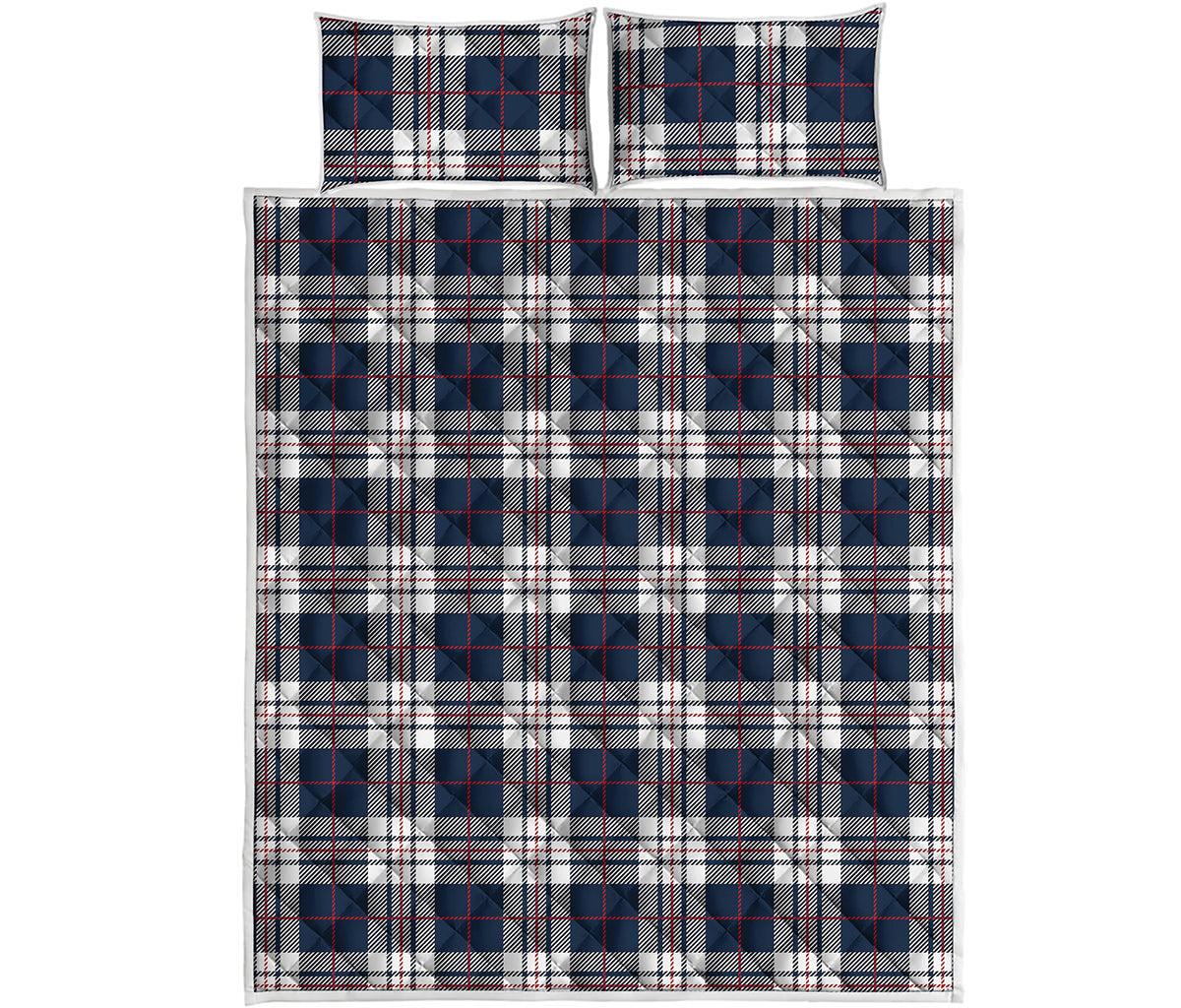Blue White And Red Tartan Pattern Print Quilt Bed Set