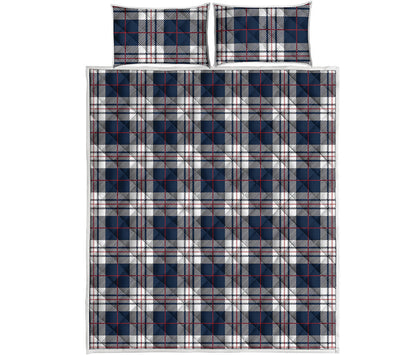 Blue White And Red Tartan Pattern Print Quilt Bed Set