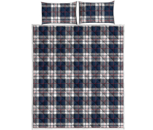 Blue White And Red Tartan Pattern Print Quilt Bed Set