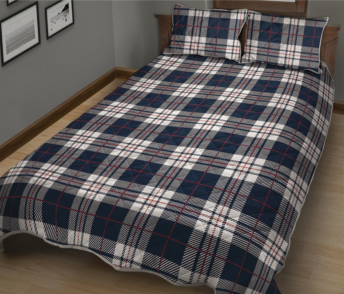 Blue White And Red Tartan Pattern Print Quilt Bed Set
