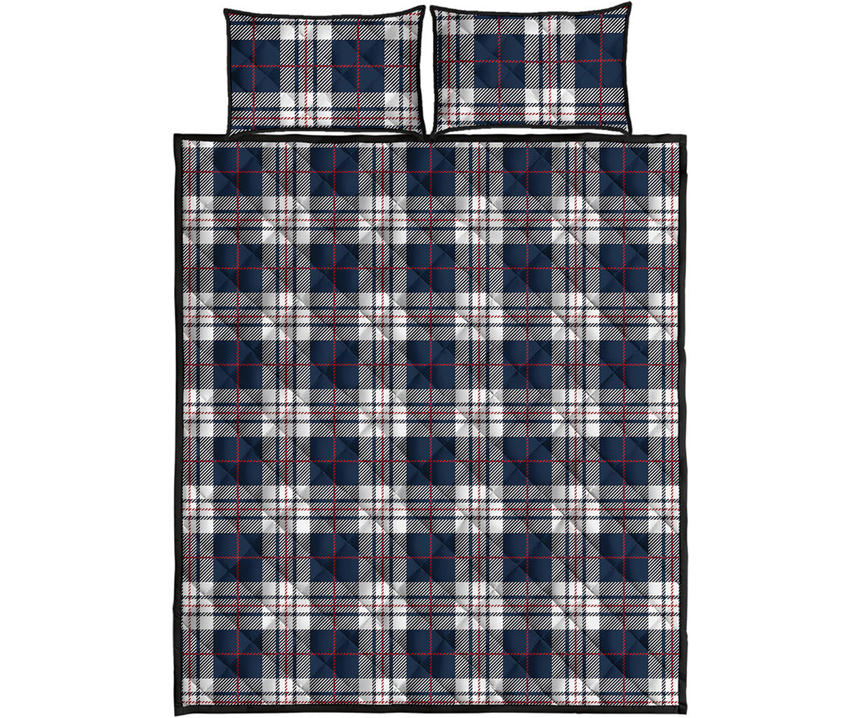 Blue White And Red Tartan Pattern Print Quilt Bed Set