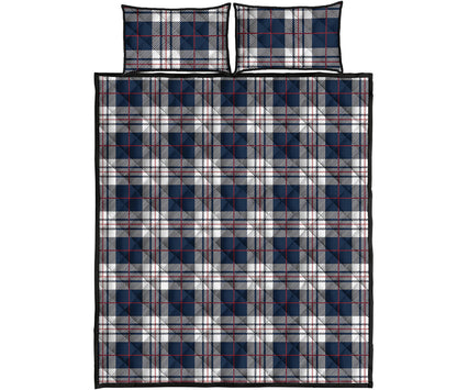 Blue White And Red Tartan Pattern Print Quilt Bed Set