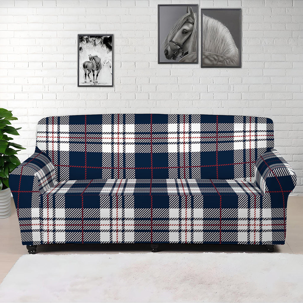 Blue White And Red Tartan Pattern Print Sofa Cover