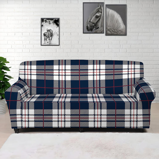 Blue White And Red Tartan Pattern Print Sofa Cover