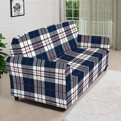 Blue White And Red Tartan Pattern Print Sofa Cover
