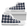 Blue White And Red Tartan Pattern Print White High Top Sneakers