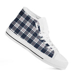 Blue White And Red Tartan Pattern Print White High Top Shoes