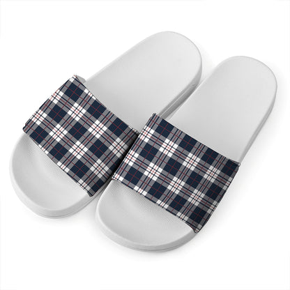 Blue White And Red Tartan Pattern Print White Slide Sandals