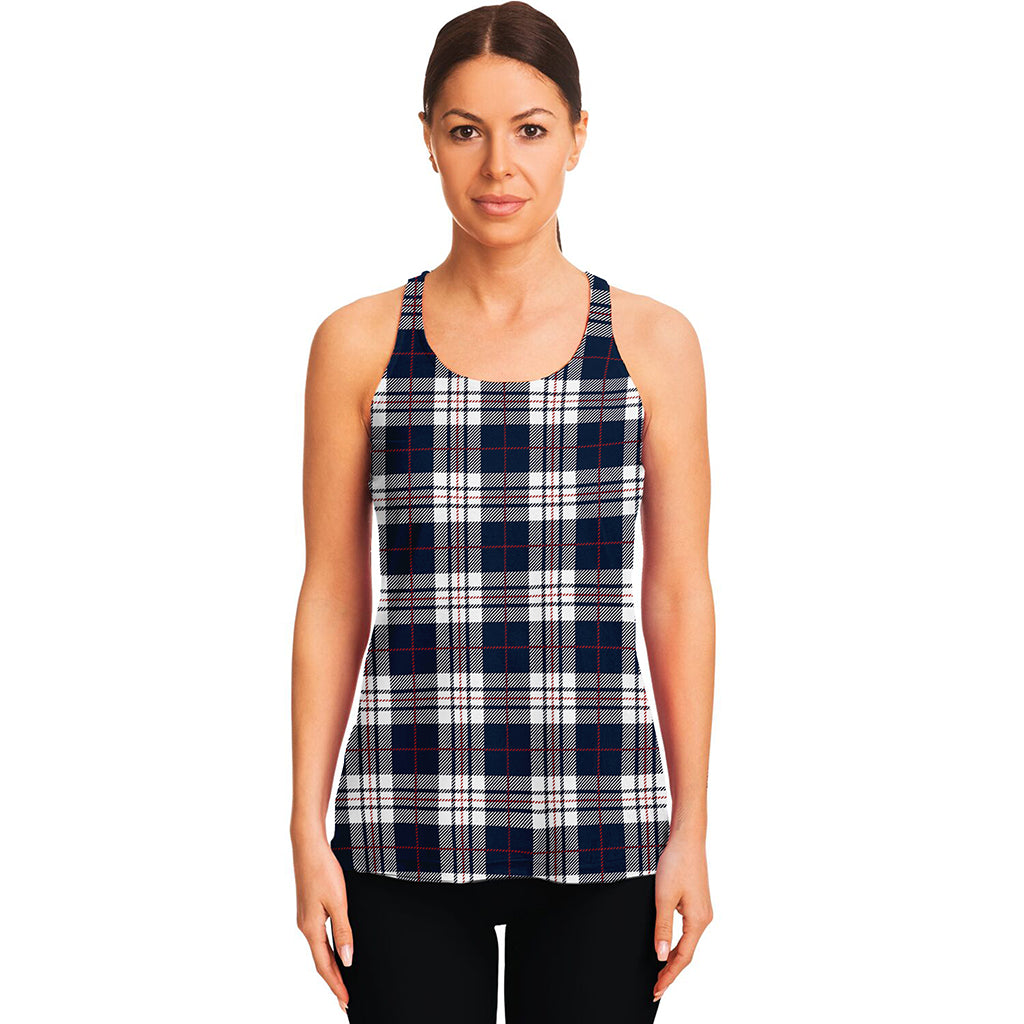Blue White And Red Tartan Pattern Print Women's Racerback Tank Top