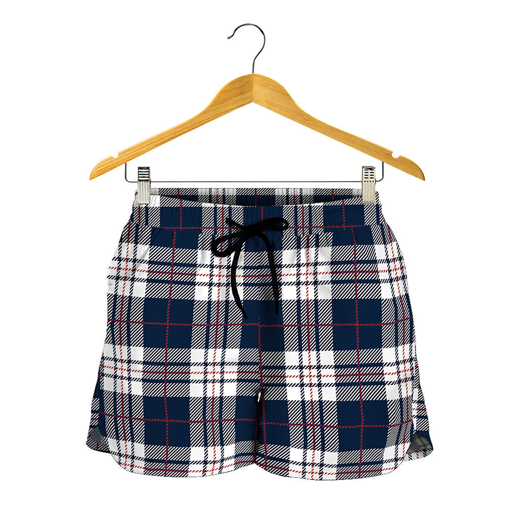 Blue White And Red Tartan Pattern Print Women's Shorts