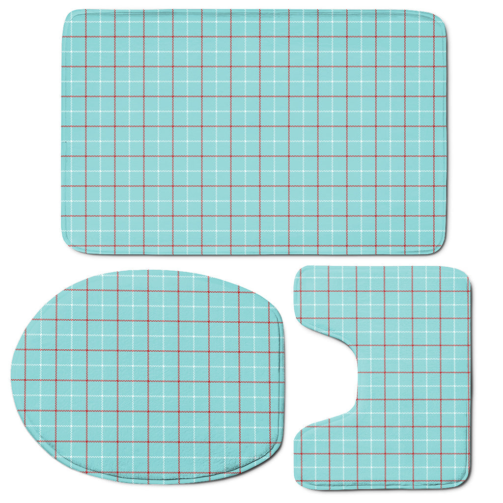 Blue White And Red Tattersall Print 3 Piece Bath Mat Set