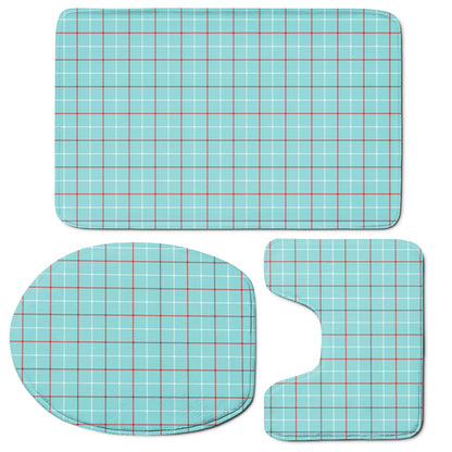 Blue White And Red Tattersall Print 3 Piece Bath Mat Set