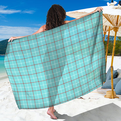 Blue White And Red Tattersall Print Beach Sarong Wrap