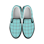 Blue White And Red Tattersall Print Black Slip On Shoes