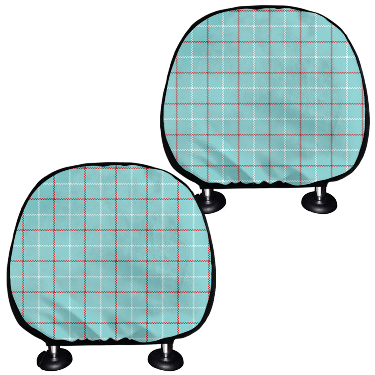 Blue White And Red Tattersall Print Car Headrest Covers