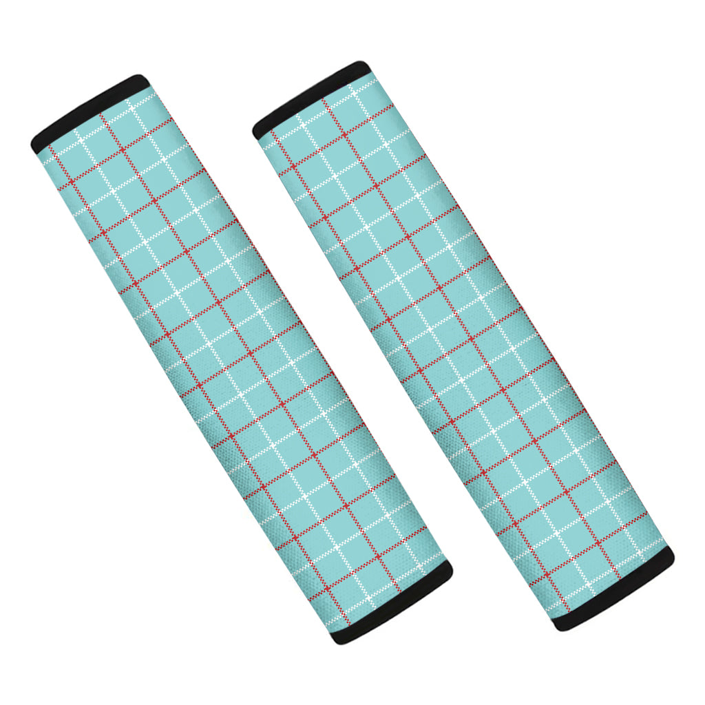 Blue White And Red Tattersall Print Car Seat Belt Covers