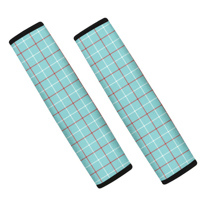 Blue White And Red Tattersall Print Car Seat Belt Covers