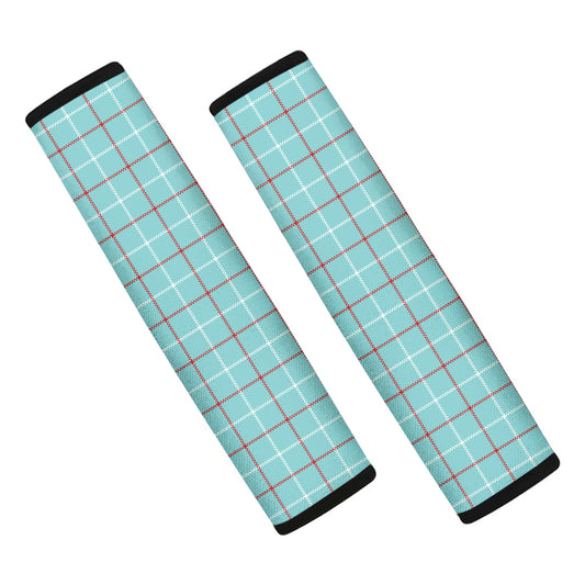Blue White And Red Tattersall Print Car Seat Belt Covers