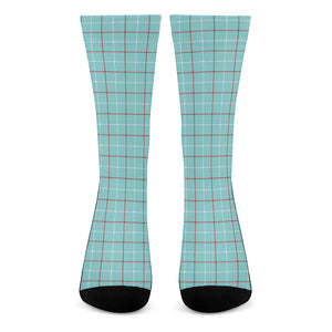 Blue White And Red Tattersall Print Crew Socks