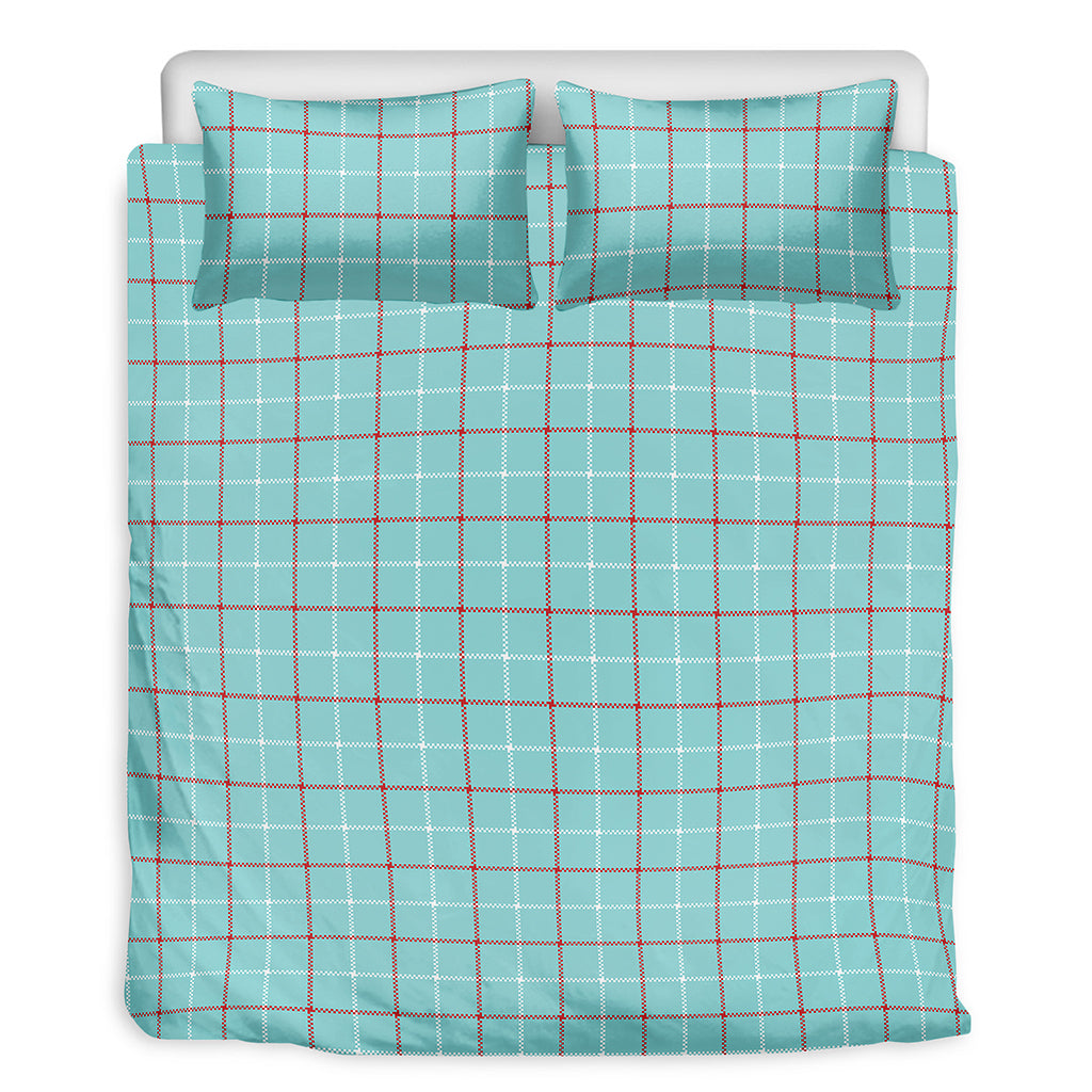 Blue White And Red Tattersall Print Duvet Cover Bedding Set