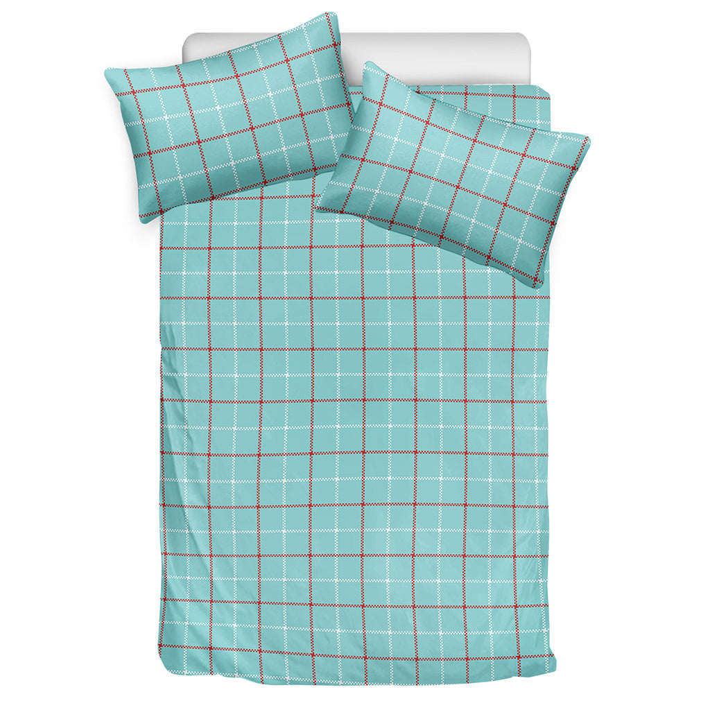 Blue White And Red Tattersall Print Duvet Cover Bedding Set