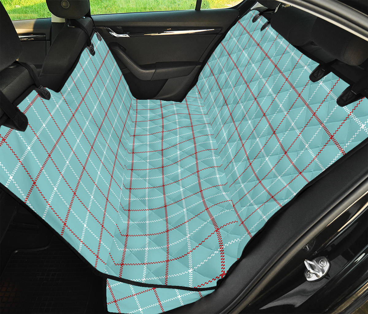 Blue White And Red Tattersall Print Pet Car Back Seat Cover