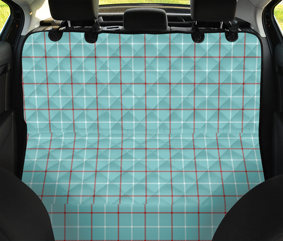 Blue White And Red Tattersall Print Pet Car Back Seat Cover