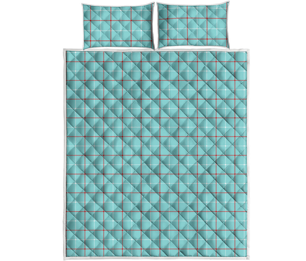 Blue White And Red Tattersall Print Quilt Bed Set