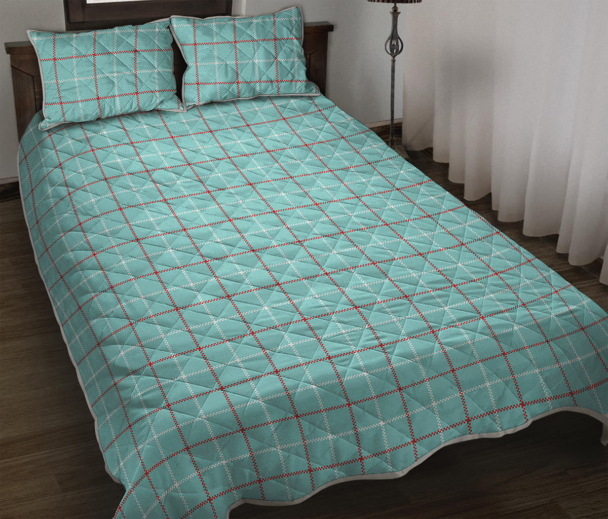 Blue White And Red Tattersall Print Quilt Bed Set