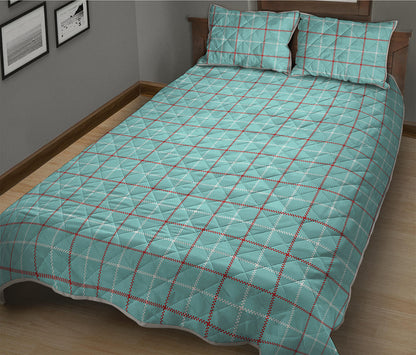 Blue White And Red Tattersall Print Quilt Bed Set