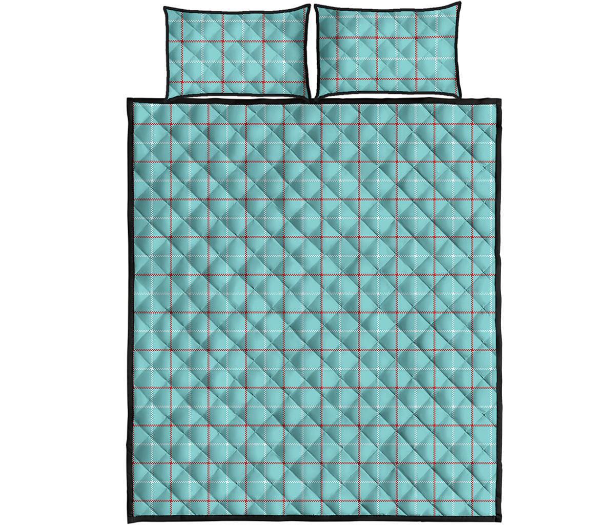 Blue White And Red Tattersall Print Quilt Bed Set