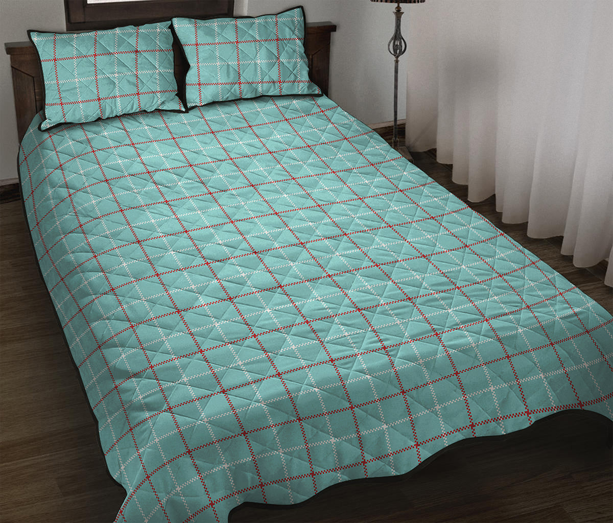 Blue White And Red Tattersall Print Quilt Bed Set