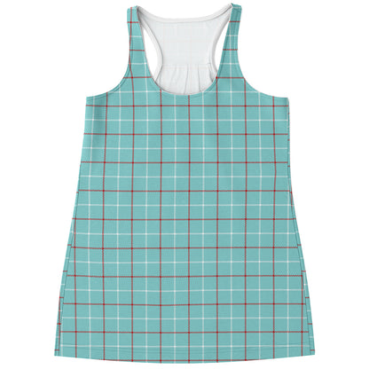Blue White And Red Tattersall Print Women's Racerback Tank Top