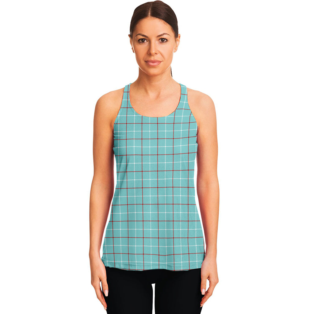 Blue White And Red Tattersall Print Women's Racerback Tank Top