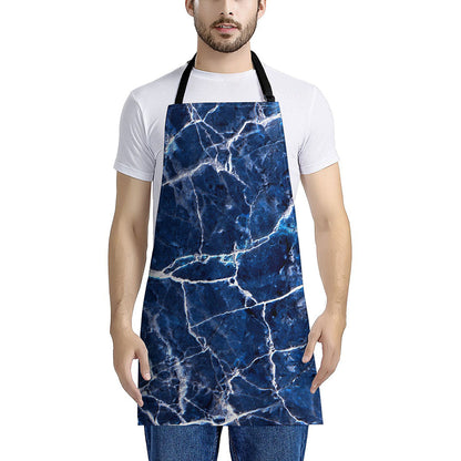 Blue White Marble Print Apron