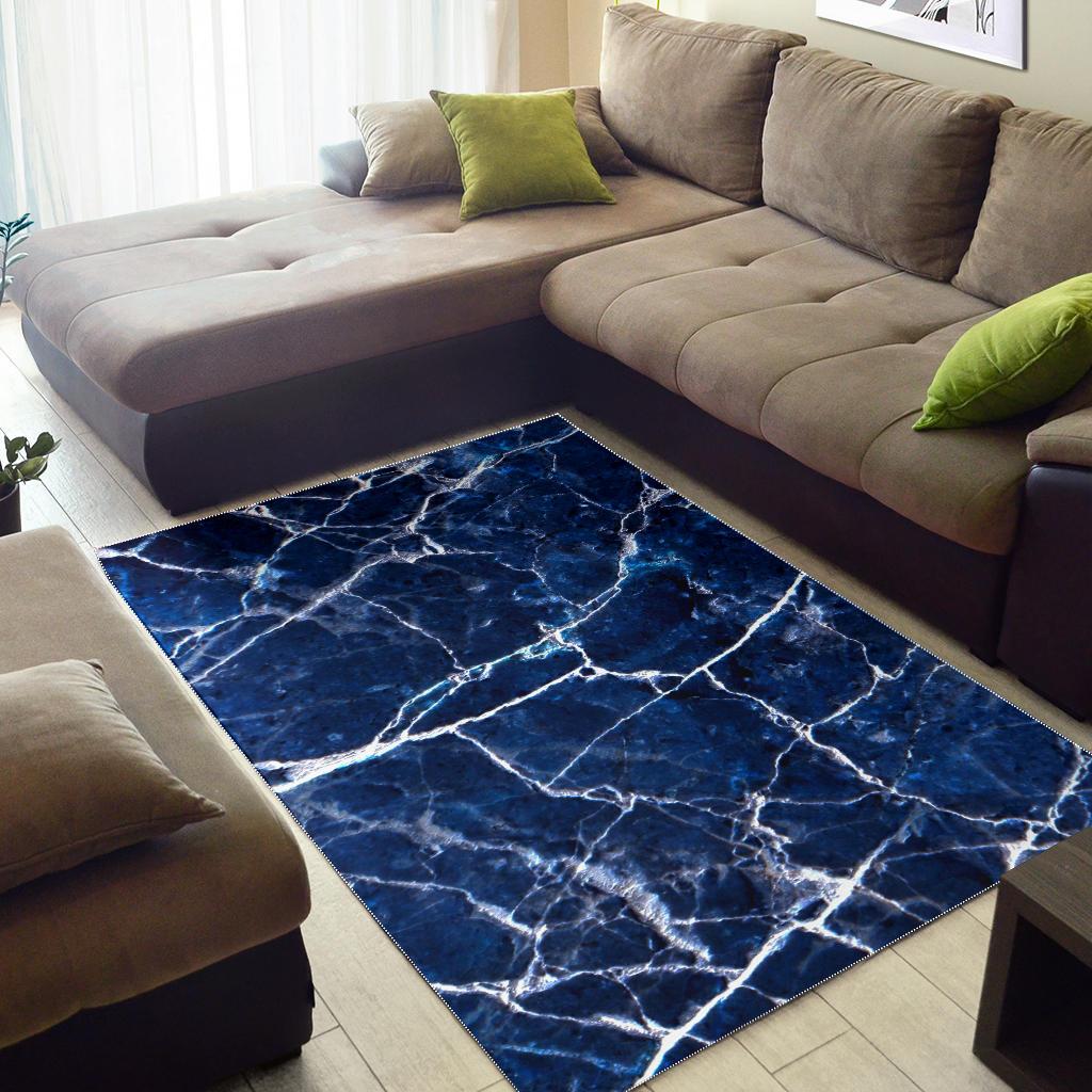 Blue White Marble Print Area Rug GearFrost