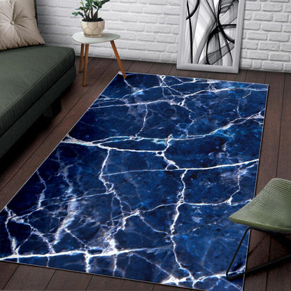 Blue White Marble Print Area Rug GearFrost