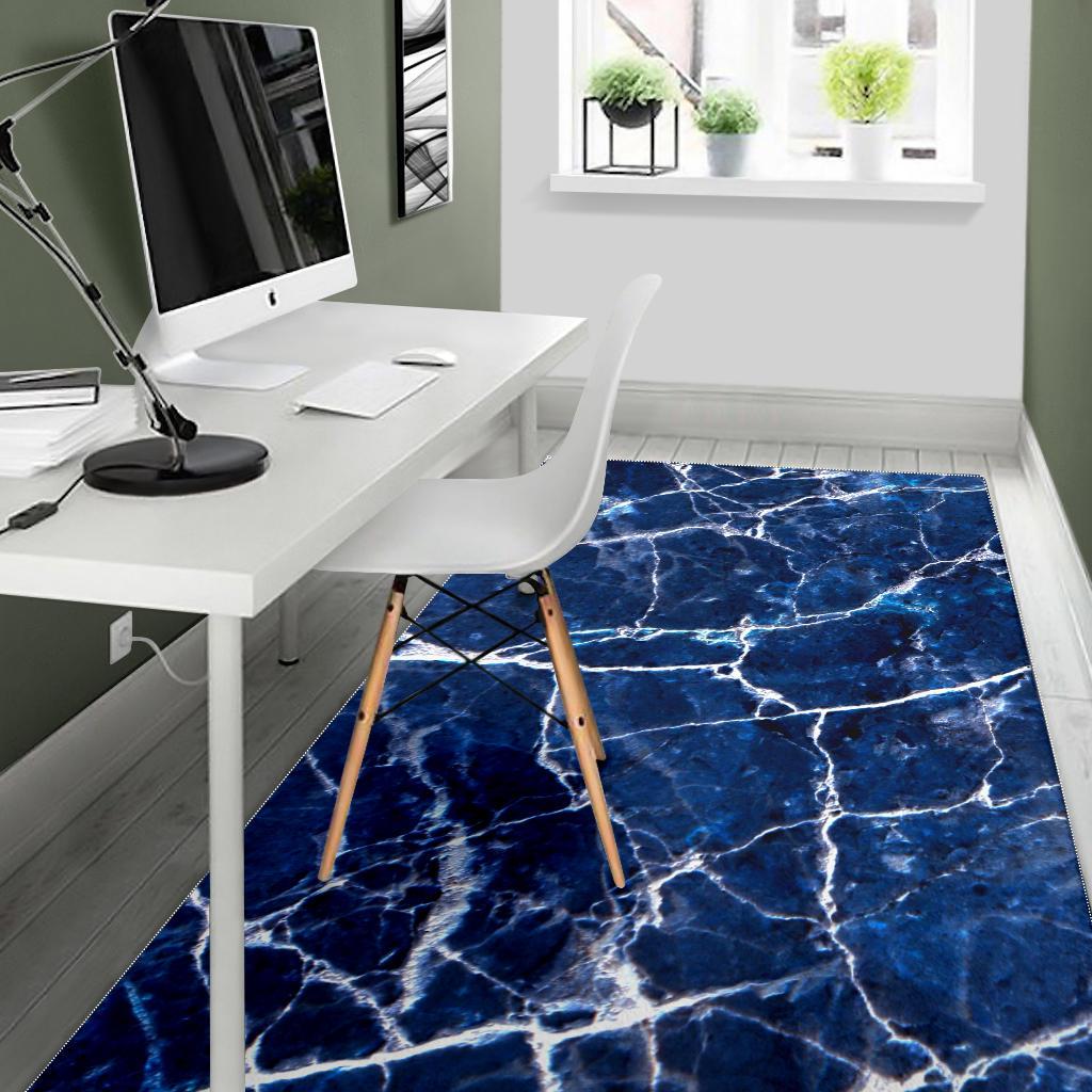 Blue White Marble Print Area Rug GearFrost