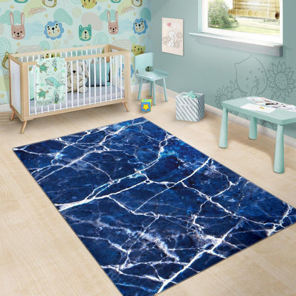 Blue White Marble Print Area Rug GearFrost