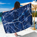 Blue White Marble Print Beach Sarong Wrap