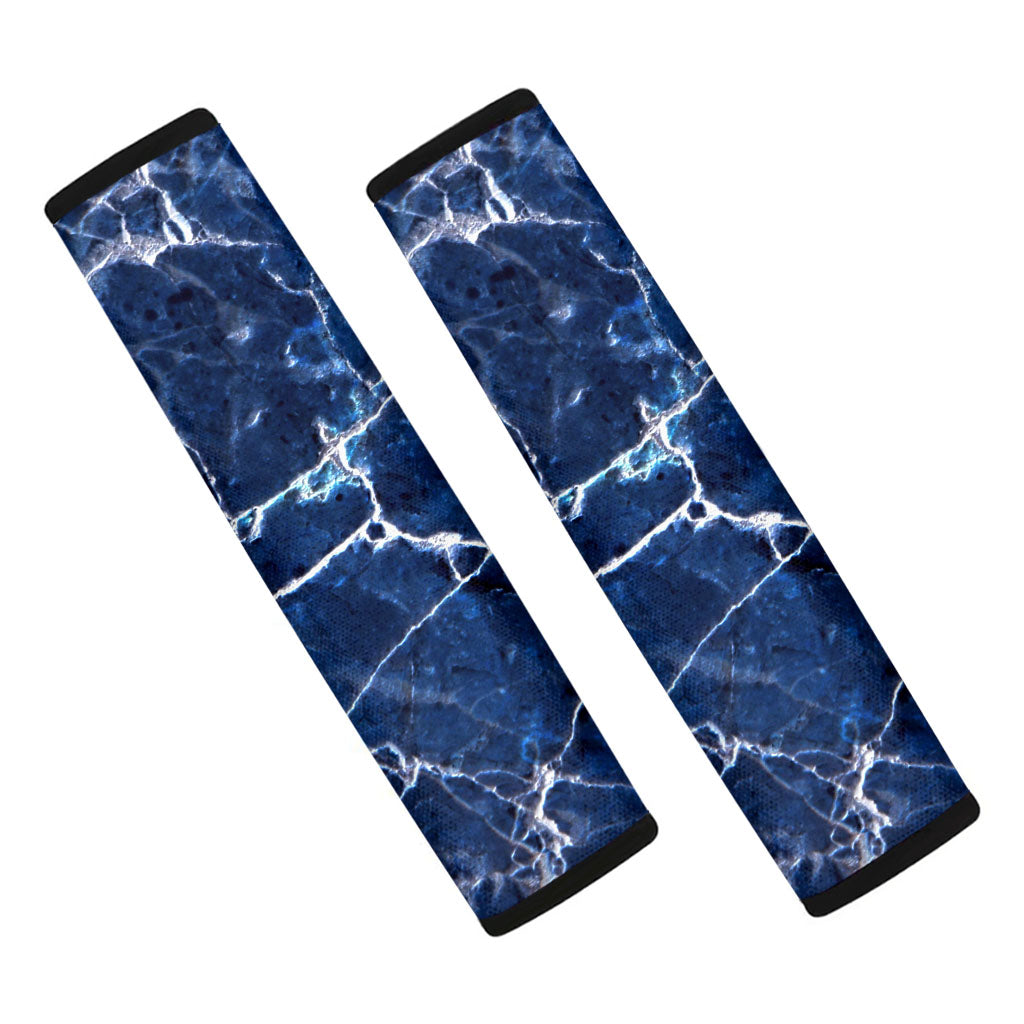 Blue White Marble Print Car Seat Belt Covers