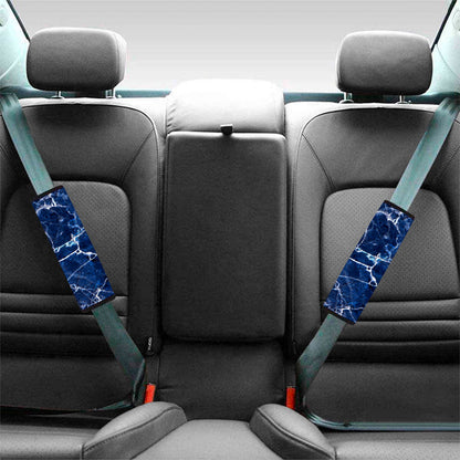 Blue White Marble Print Car Seat Belt Covers