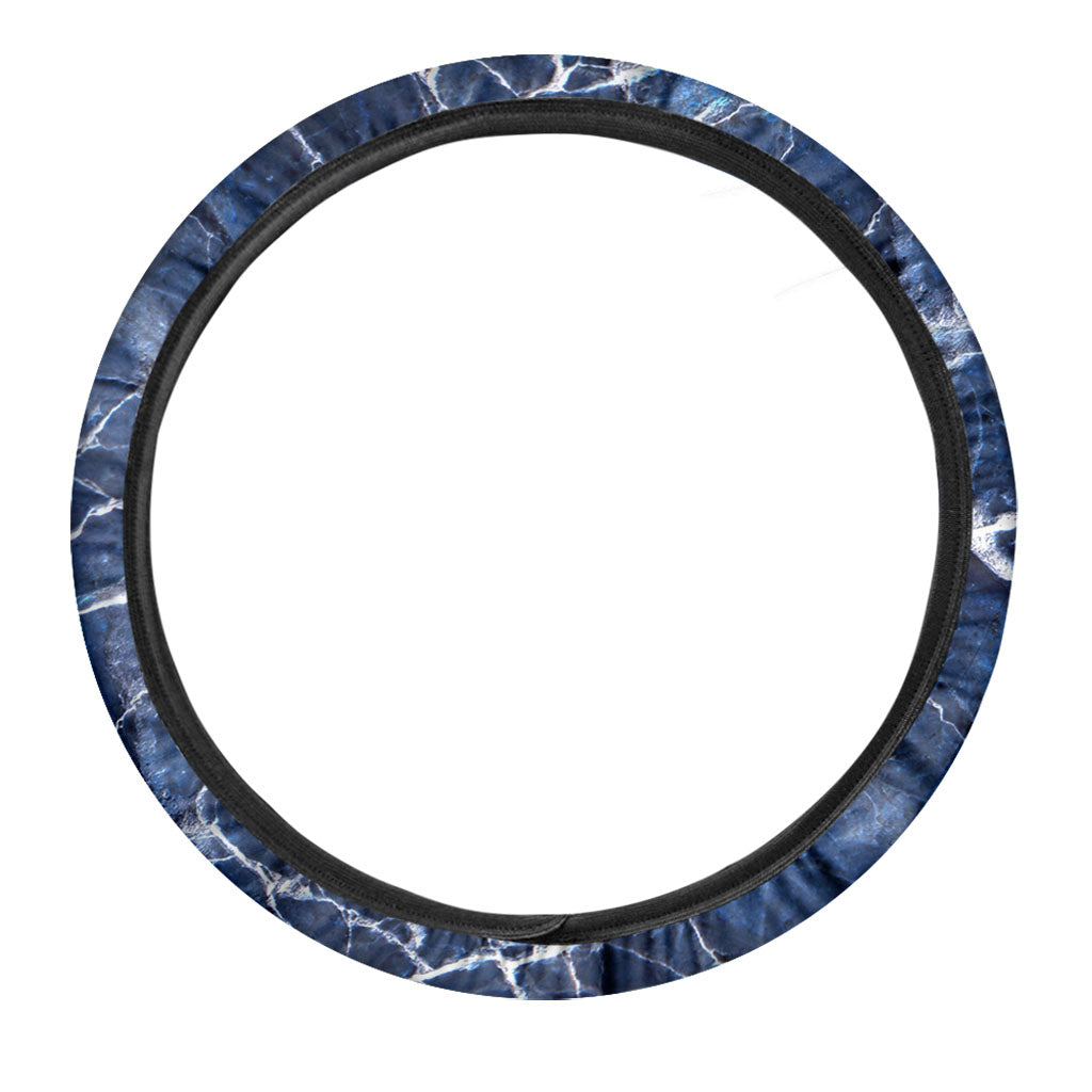 Blue White Marble Print Car Steering Wheel Cover