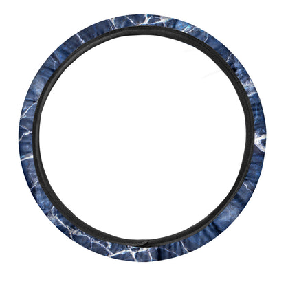 Blue White Marble Print Car Steering Wheel Cover